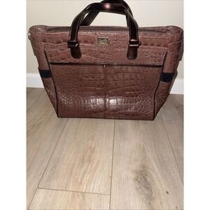 Beautiful Rare Beijo‎ Handbag Tote Bag Purse Faux Crocodile Brown Computer Case